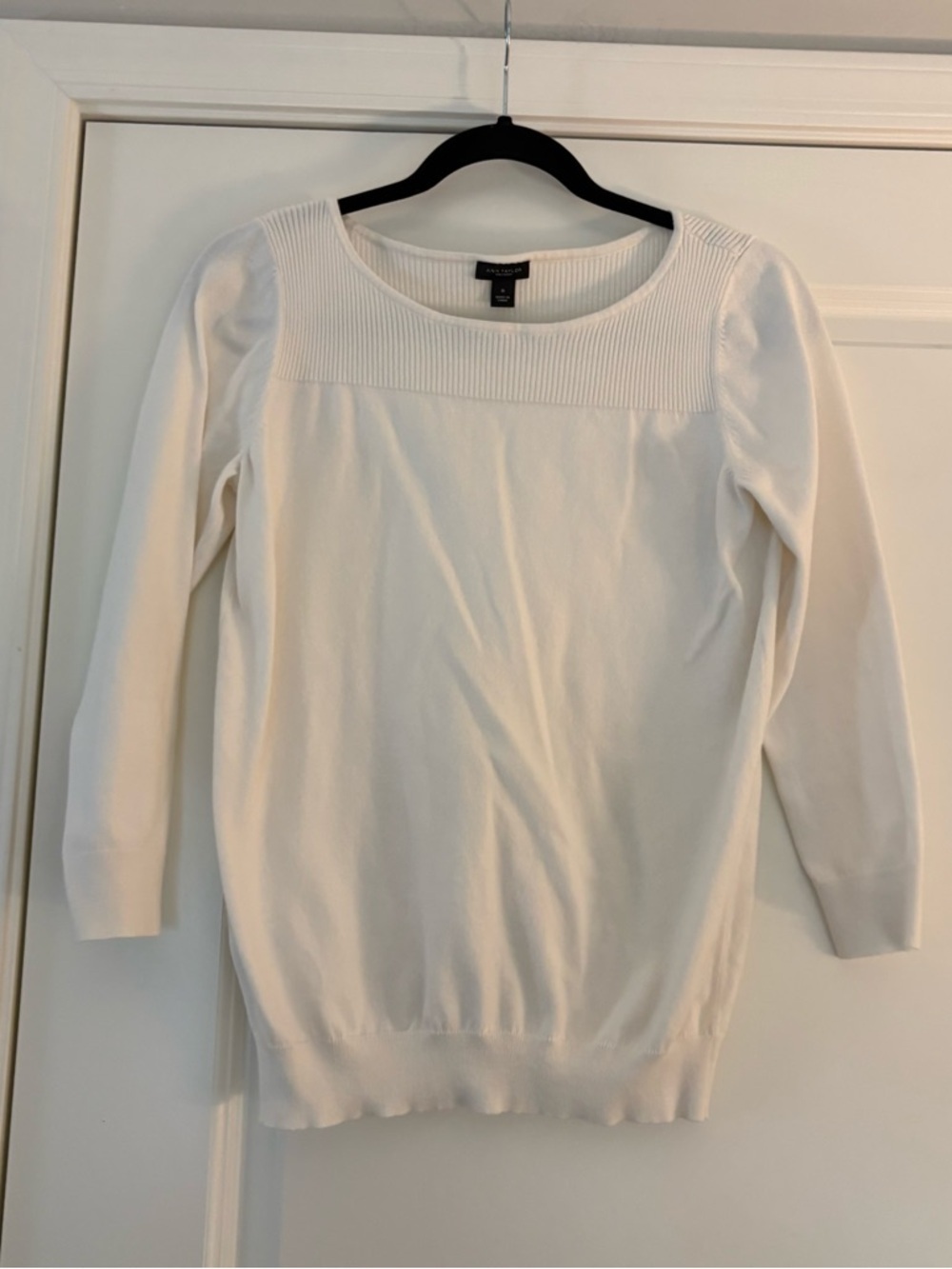 Ann Taylor Women’s White Rib Yoke Long Sleeve Sweater